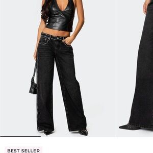 Women's Black Studded Low Rise Jeans